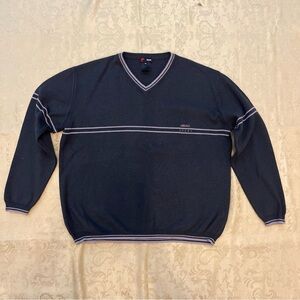 Versace Sport V-Neck Sweater Grey Black Pullover Mens XXL Cotton Embroidered Vtg